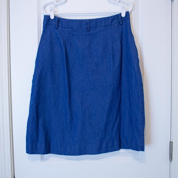 Zanzea Collection Button Front Below Knee Denim Skirt Utility Pockets Blue XL - Picture 3 of 6